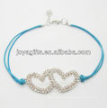 Blue wire Diamante double heart alloy woven bracelet